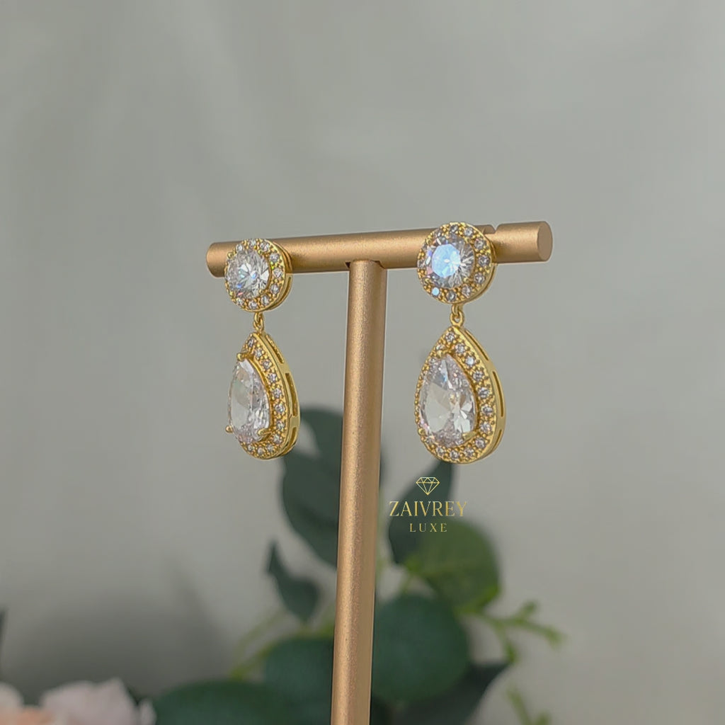 Halo Teardrop Cubic Zirconia Earrings | Gold Bridal & Wedding Jewelry