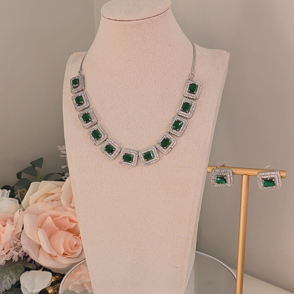Emerald Verve Square-Cut Necklace Set
