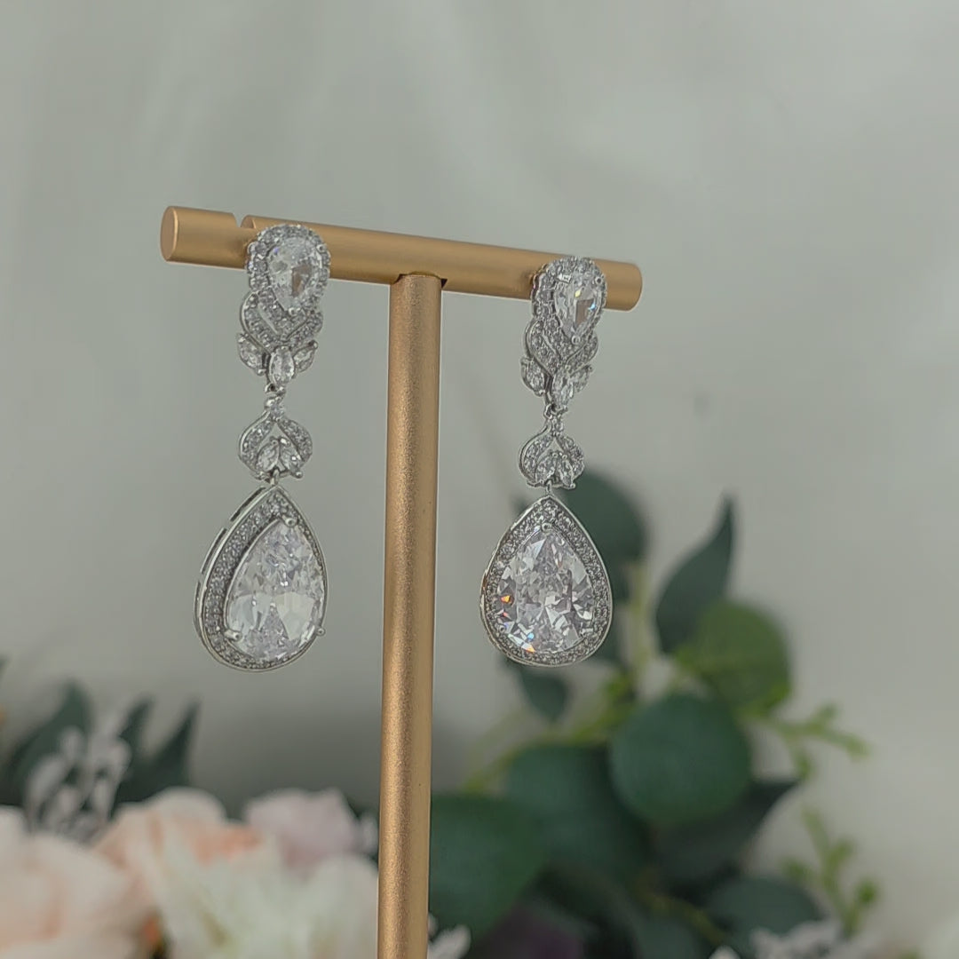 Cubic Zirconia Long Teardrop Earrings | Bridal & Party Jewelry