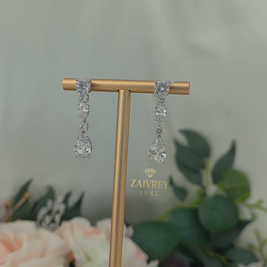 Clear Cubic Zirconia Linear Drop Earrings | Silver Bridal & Wedding Jewelry
