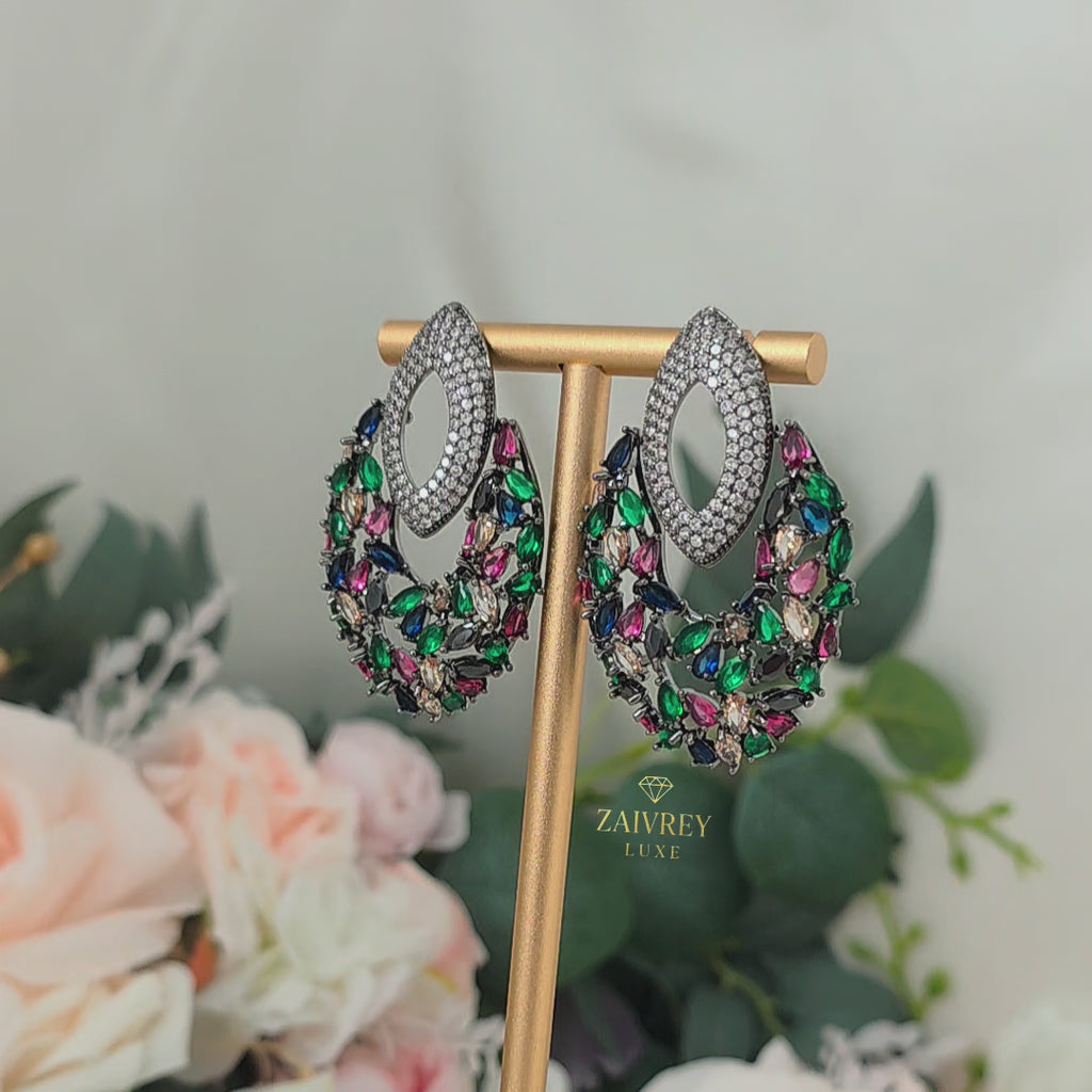 Multicolor Cubic Zirconia Statement Drop Earrings | Bridal & Party Jewelry
