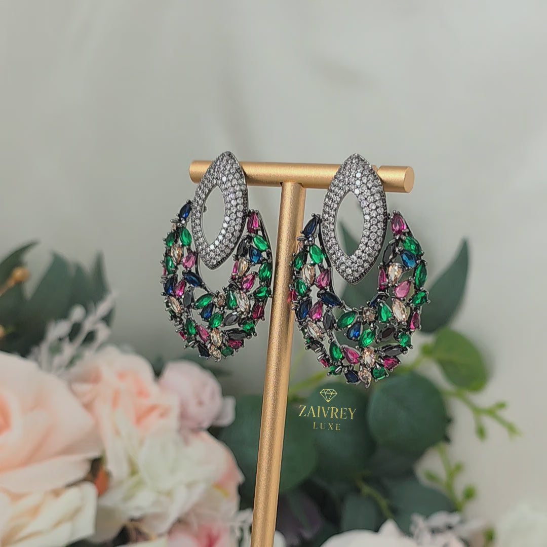 Multicolor Cubic Zirconia Statement Drop Earrings | Bridal & Party Jewelry