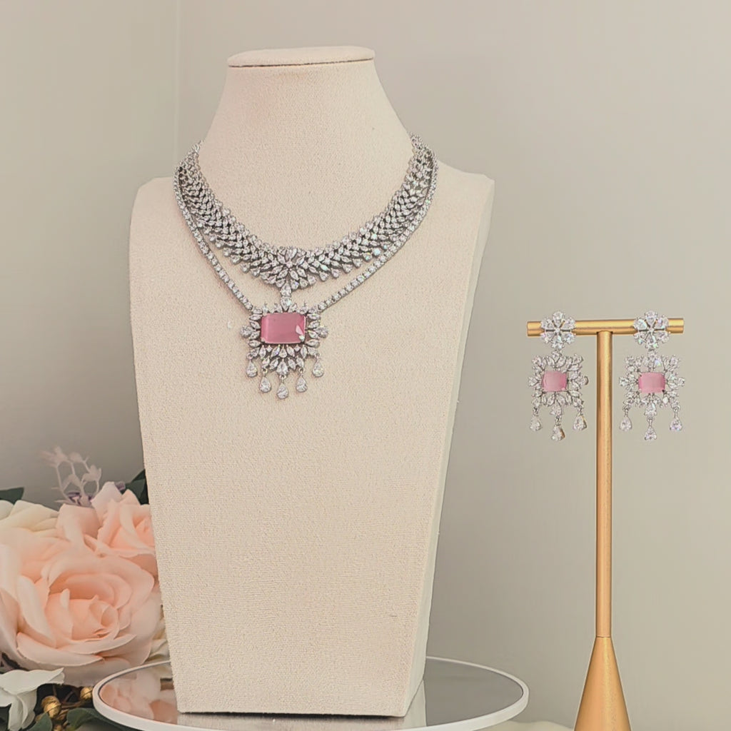 ROSÉ LUMINA Crystal Cascade Necklace Set