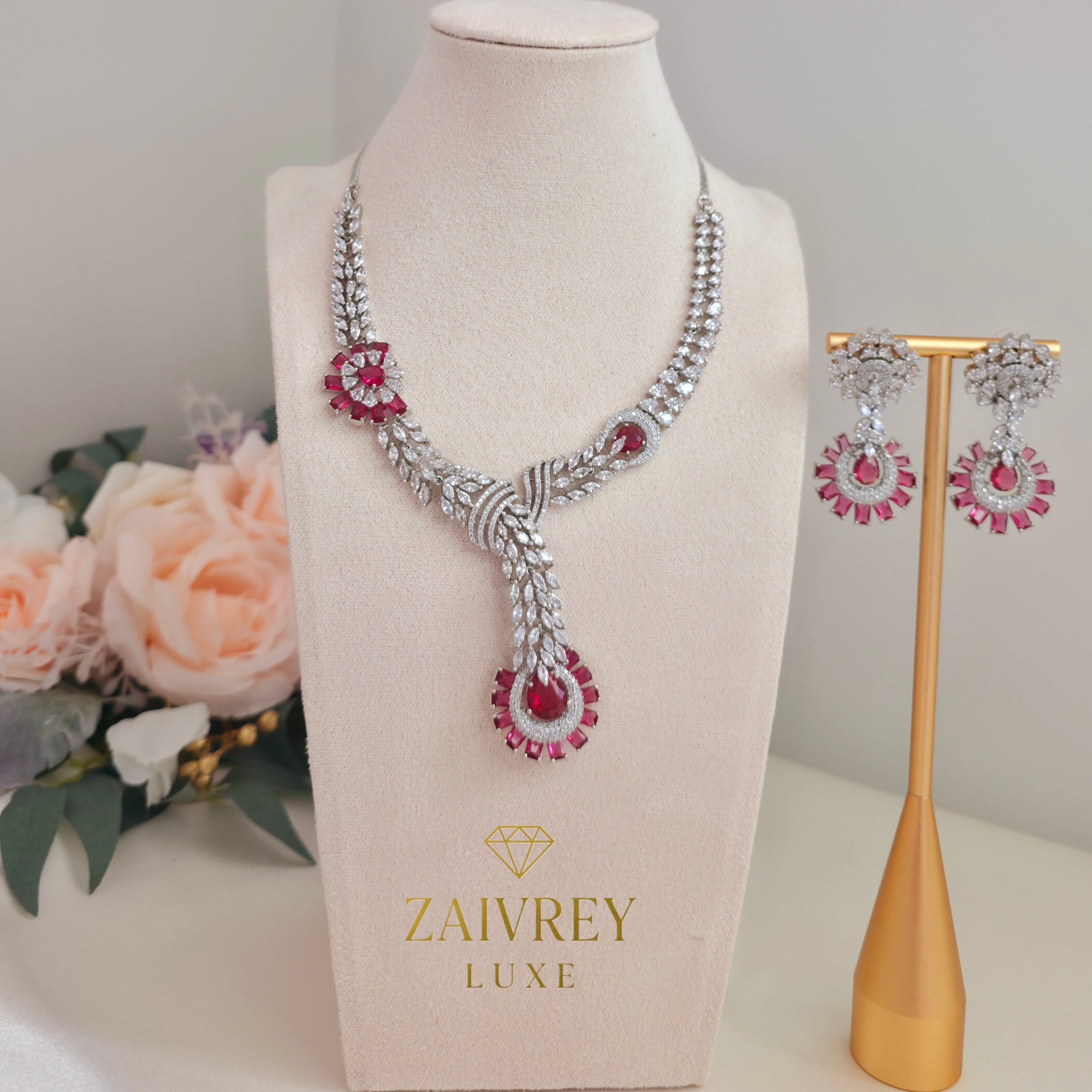 Ruhani Ruby Cascade Necklace Set
