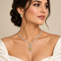 Yellow Cubic Zirconia Tennis Necklace & Earrings Set | Silver Bridal Jewelry
