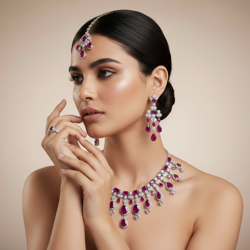 RUBELLE ÉTOILE Crystal Cascade Necklace Set