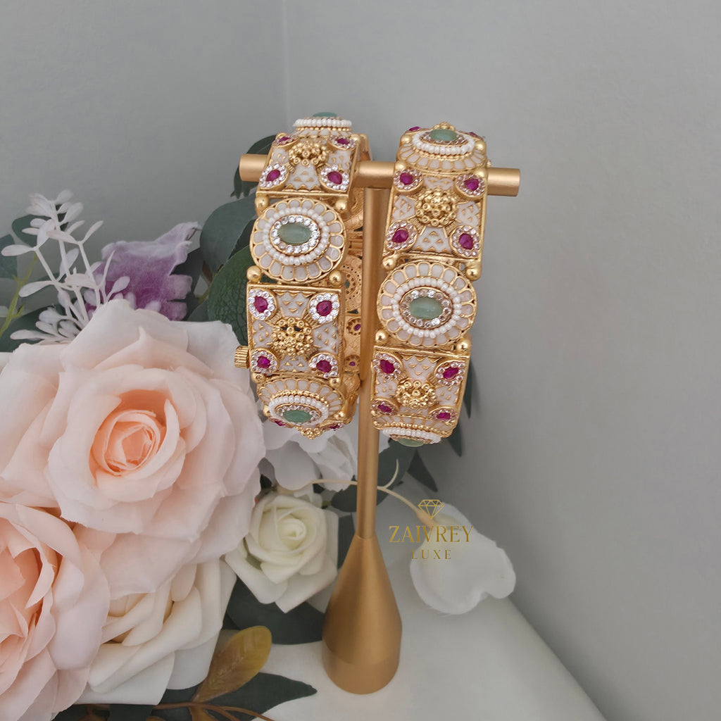 Sheesh Mahal Ivory Kundan Bangles (Set of 2)