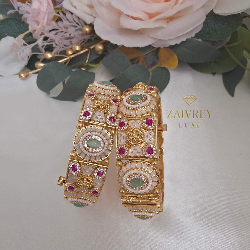 Sheesh Mahal Ivory Kundan Bangles (Set of 2)