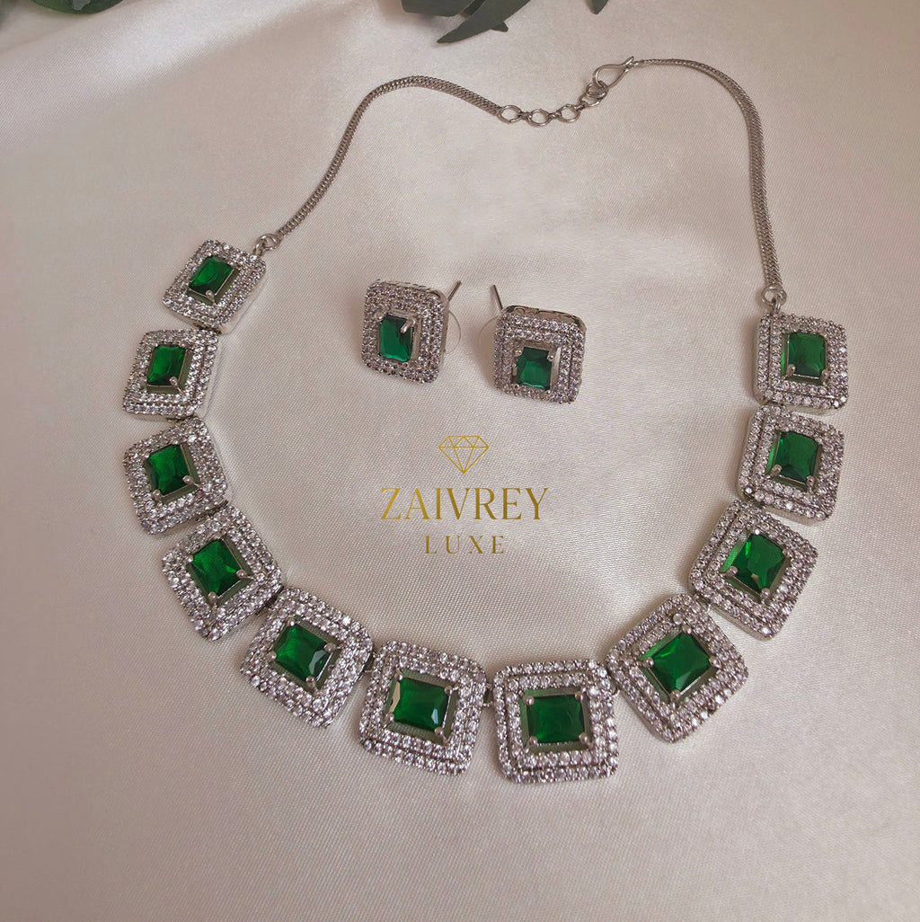 Emerald Verve Square-Cut Necklace Set