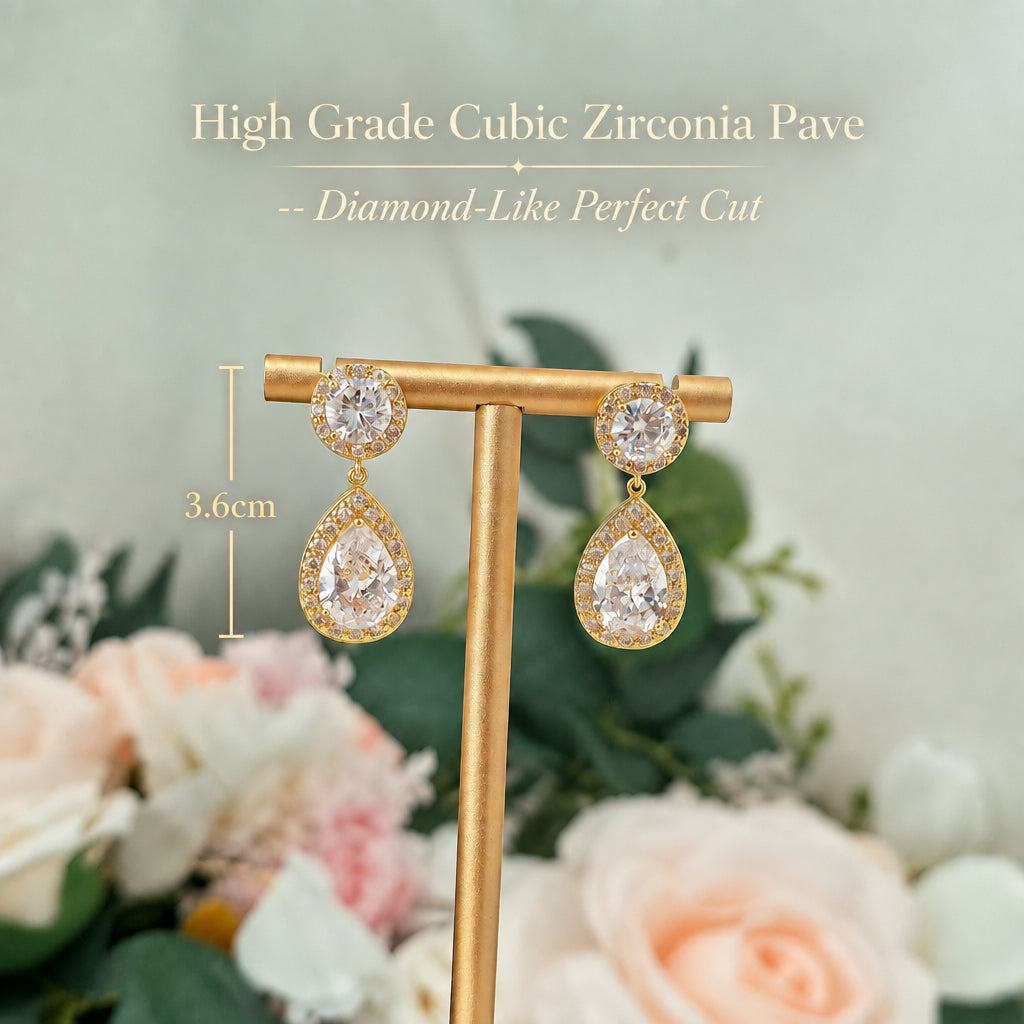 Halo Teardrop Cubic Zirconia Earrings | Gold Bridal & Wedding Jewelry