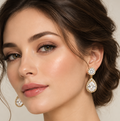 Halo Teardrop Cubic Zirconia Earrings | Gold Bridal & Wedding Jewelry