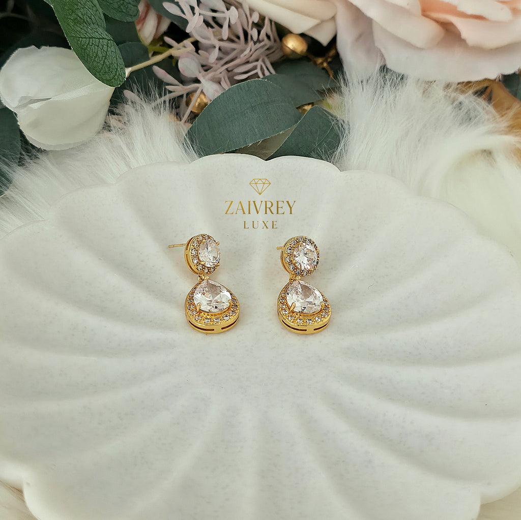 Halo Teardrop Cubic Zirconia Earrings | Gold Bridal & Wedding Jewelry