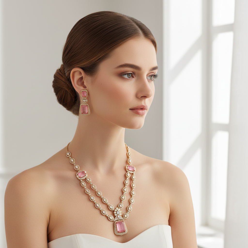 Rani Blush Double-Layer Necklace Set