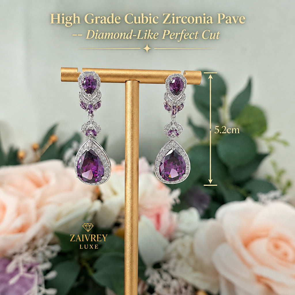 Cubic Zirconia Long Teardrop Earrings | Bridal & Party Jewelry