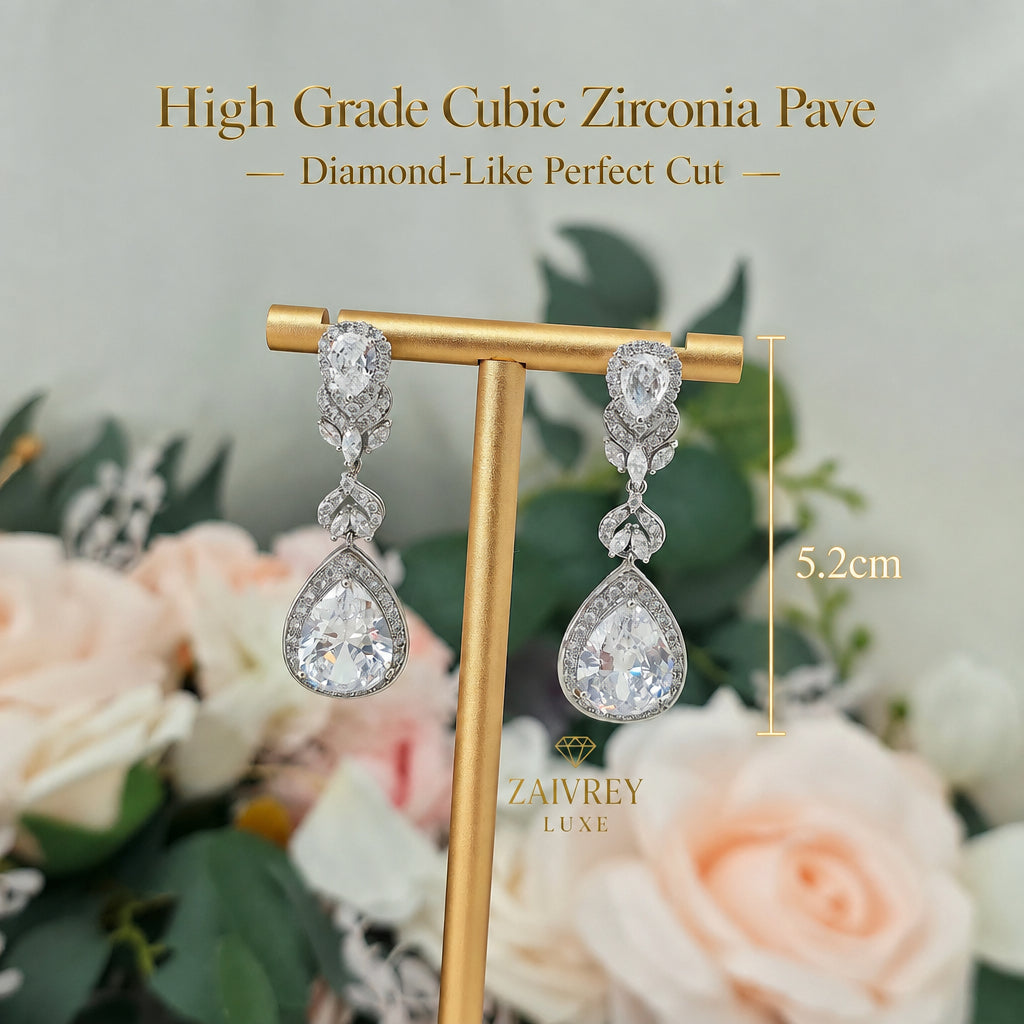 Cubic Zirconia Long Teardrop Earrings | Bridal & Party Jewelry