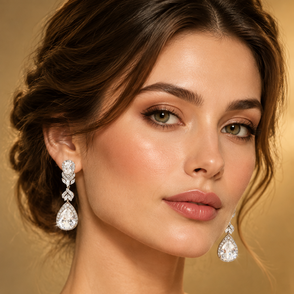 Cubic Zirconia Long Teardrop Earrings | Bridal & Party Jewelry