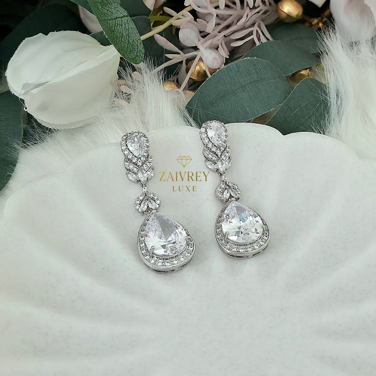 Cubic Zirconia Long Teardrop Earrings | Bridal & Party Jewelry