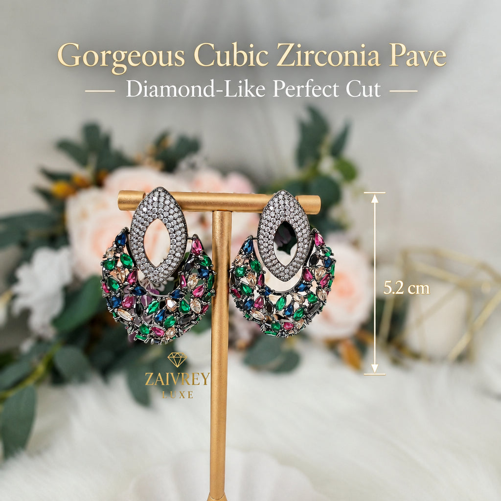 Multicolor Cubic Zirconia Statement Drop Earrings | Bridal & Party Jewelry