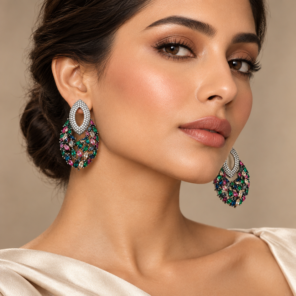 Multicolor Cubic Zirconia Statement Drop Earrings | Bridal & Party Jewelry