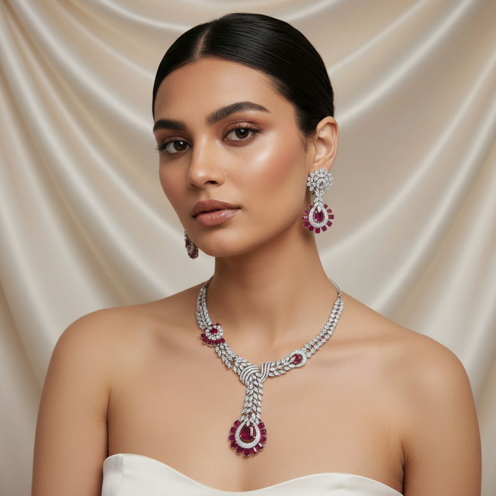 Ruhani Ruby Cascade Necklace Set