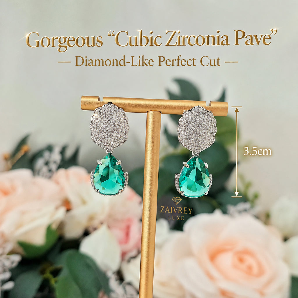 Pavé Petal & Teardrop Cubic Zirconia Earrings | Bridal & Party Jewelry