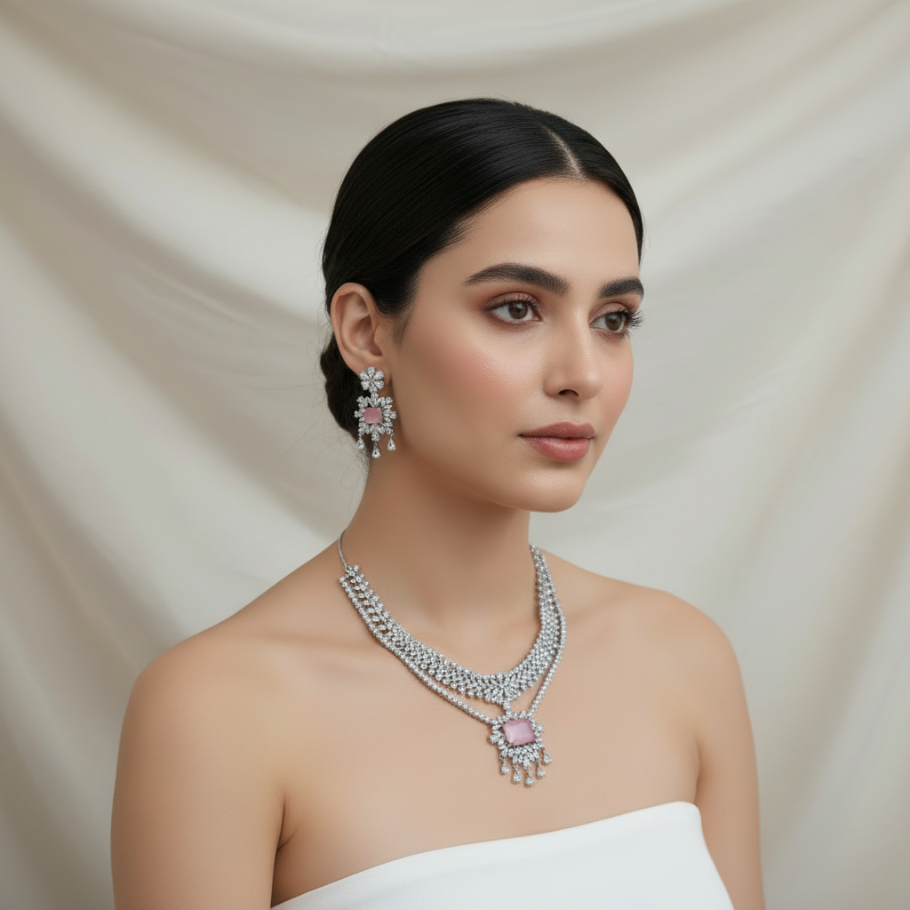 ROSÉ LUMINA Crystal Cascade Necklace Set