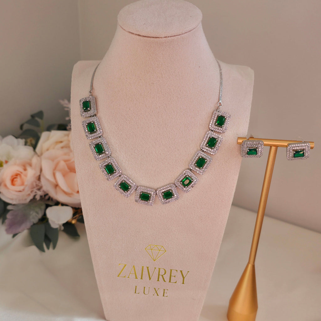 Emerald Verve Square-Cut Necklace Set