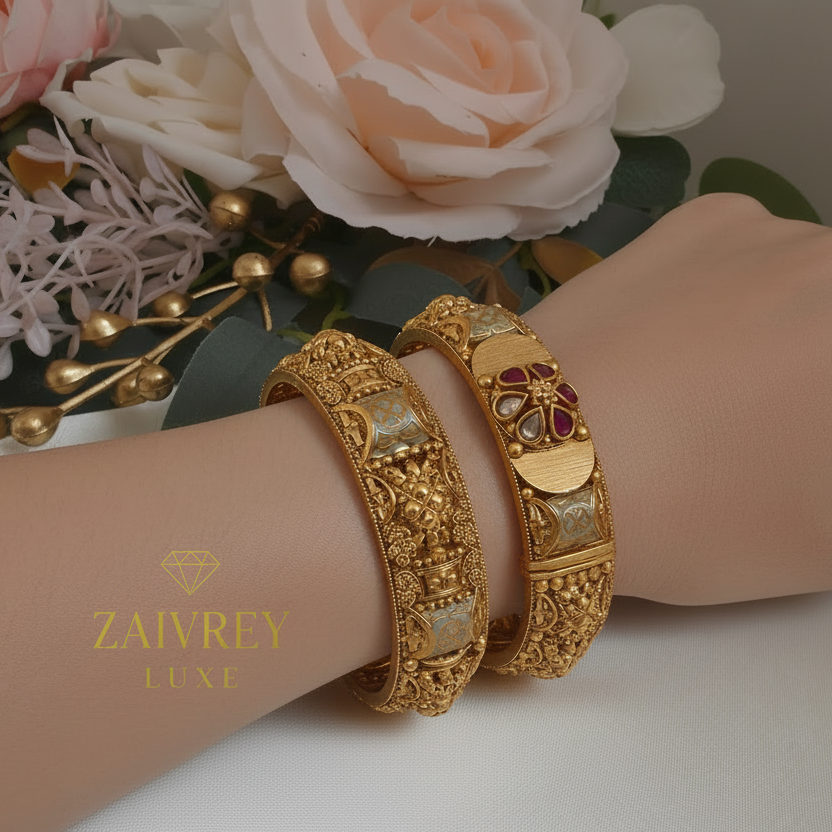 Rajvadi Kundan Heritage Bangles (Set of 2)